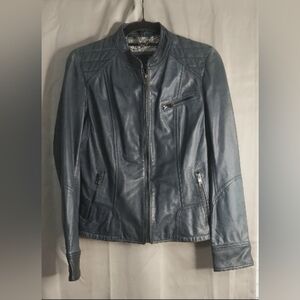 Bod & Christensen Jacket, Size M, Leather, Gray, Zip Front, Zip Pockets, Soft!
